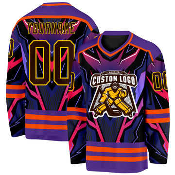 Custom Purple Brown Orange Black-Yellow 3D Pattern Cyber Mecha E-sport Hockey Jersey