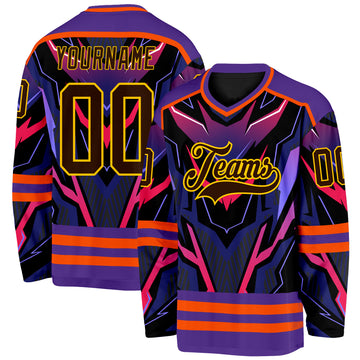Custom Purple Brown Orange Black-Yellow 3D Pattern Cyber Mecha E-sport Hockey Jersey