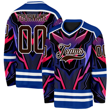 Custom Royal Brown Black Red Purple-White 3D Pattern Cyber Mecha E-sport Hockey Jersey