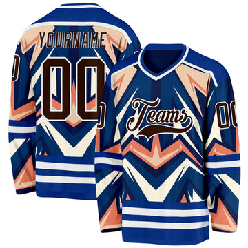 Custom Royal Brown Orange Cream-White 3D Pattern Cyber Mecha E-sport Hockey Jersey