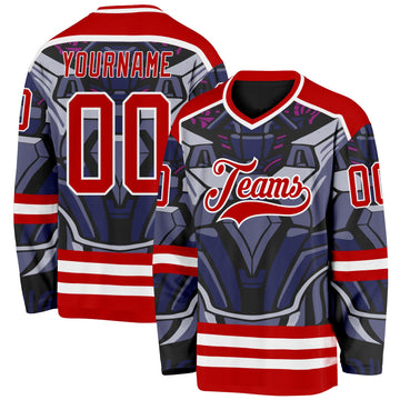 Custom Red Blue Black Purple-White 3D Pattern Cyber Mecha E-sport Hockey Jersey