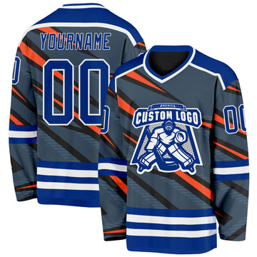 Custom Gray Royal Orange Black-White 3D Pattern Cyber Mecha E-sport Hockey Jersey