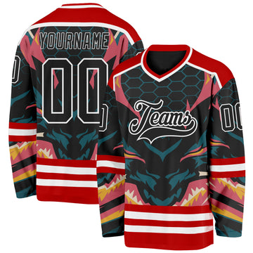 Custom Red Black Blue Pink Yellow-White 3D Pattern Cyber Mecha E-sport Hockey Jersey