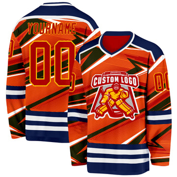 Custom Red Navy Yellow-White 3D Pattern Cyber Mecha E-sport Hockey Jersey