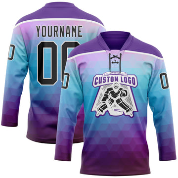 Custom Purple Black Blue-White 3D Pattern Abstract Gradient Halftone Hockey Lace Neck Jersey