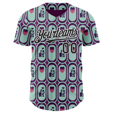 Custom Purple Black Green-White Valentine's Day Love Heart Authentic Baseball Jersey