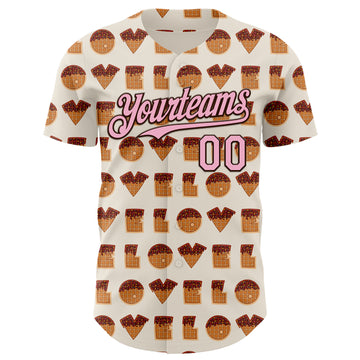 Custom Cream Light Pink-Brown Valentine's Day Love Heart Authentic Baseball Jersey