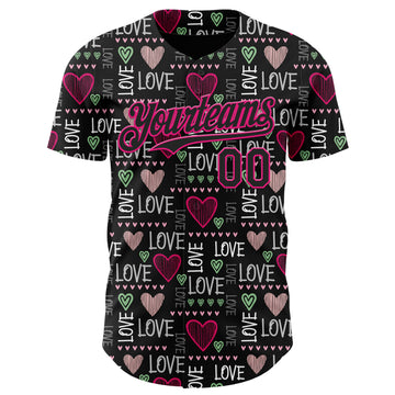 Custom Black Hot Pink Valentine's Day Love Heart Authentic Baseball Jersey