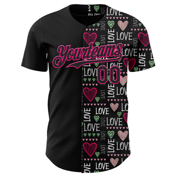 Custom Black Hot Pink Valentine's Day Love Heart Authentic Baseball Jersey