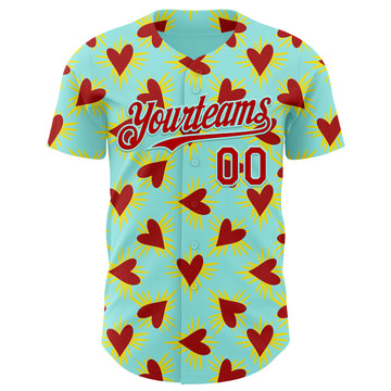 Custom Ice Blue Red Valentine's Day Love Heart Authentic Baseball Jersey