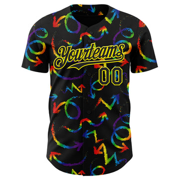 Custom Black Light Yellow Valentine's Day Arrow Pride Month Love Is Love Authentic Baseball Jersey
