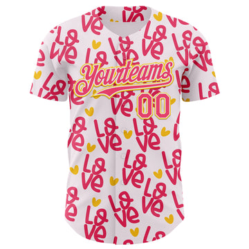Custom Light Pink Neon Pink Yellow-White Valentine's Day Love Heart Authentic Baseball Jersey
