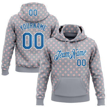 Custom Stitched Gray Blue-White 3D Pattern Design Baseball Game Day Detroit Inspired Sports Pullover Sweatshirt Hoodie