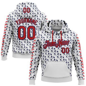Custom Stitched White Red-Navy 3D Pattern Design Baseball Game Day Houston Inspired Sports Pullover Sweatshirt Hoodie