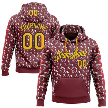 Custom Stitched Burgundy Gold Red Black-White 3D Pattern Design Baseball Game Day Washington Inspired Sports Pullover Sweatshirt Hoodie