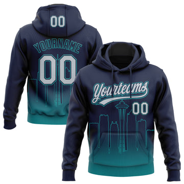 Custom Stitched Navy Gray-Teal 3D Gradient Fashion Seattle City Edition Sports Pullover Sweatshirt Hoodie