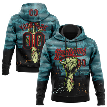 Custom Stitched Green Black-Red 3D Pattern Design Halloween Horror Night Trick Treat Sports Pullover Sweatshirt Hoodie