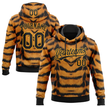 Custom Stitched Brown Black-Gold 3D Pattern Design Tiger Print Sports Pullover Sweatshirt Hoodie