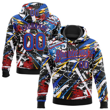 Custom Stitched Graffiti Pattern Thunder Blue-Red 3D Abstract Splatter Sports Pullover Sweatshirt Hoodie