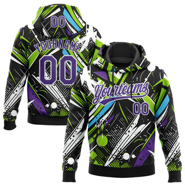 Custom Stitched Graffiti Pattern Purple-White 3D Abstract Splatter Sports Pullover Sweatshirt Hoodie