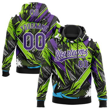 Custom Stitched Graffiti Pattern Purple-White 3D Abstract Splatter Sports Pullover Sweatshirt Hoodie