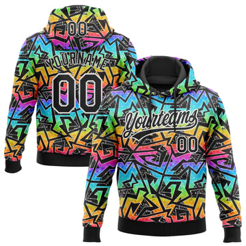 Custom Stitched Graffiti Pattern Black-White 3D Abstract Geometric Sports Pullover Sweatshirt Hoodie