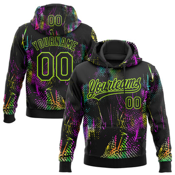 Custom Stitched Black Neon Green 3D Pattern Design Abstract Neon Street Style Sports Pullover Sweatshirt Hoodie