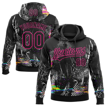 Custom Stitched Black Hot Pink 3D Pattern Design Abstract Neon Street Style Sports Pullover Sweatshirt Hoodie