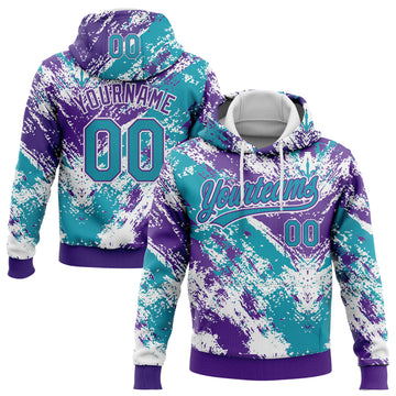 Custom Stitched White Teal Purple-White 3D Pattern Design Abstract Splatter Sports Pullover Sweatshirt Hoodie