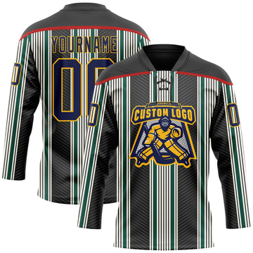 Custom Black Navy Green Red Gold-White 3D Pattern Design Stripe Hockey Lace Neck Jersey