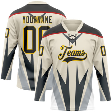 Custom Cream Black Gray Red-Yellow 3D Abstract Pattern Graphic Cyber Mecha E-sport Hockey Lace Neck Jersey