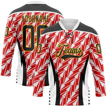 Custom White Black Red Yellow-White 3D Abstract Pattern Graphic Cyber Mecha E-sport Hockey Lace Neck Jersey