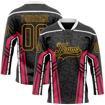 Custom Black Brown Pink Yellow-White 3D Abstract Pattern Graphic Cyber Mecha E-sport Hockey Lace Neck Jersey