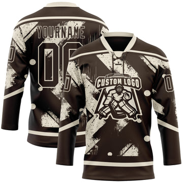 Custom Brown Cream 3D Pattern Tribal Indigenous Grunge Splash Hockey Lace Neck Jersey
