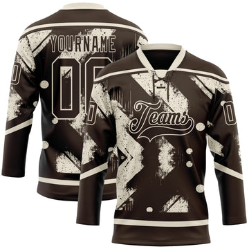 Custom Brown Cream 3D Pattern Tribal Indigenous Grunge Splash Hockey Lace Neck Jersey
