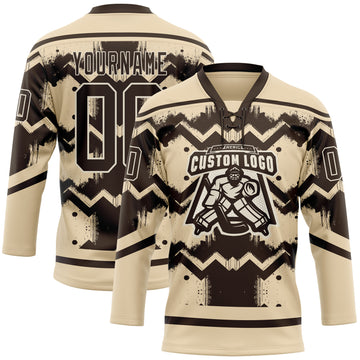 Custom City Cream Brown-Cream 3D Pattern Tribal Indigenous Grunge Geometric Splash Hockey Lace Neck Jersey