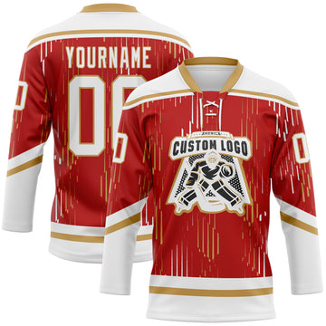Custom Red White-Old Gold 3D Pattern Abstract Florida Inspired Line Hockey Lace Neck Jersey