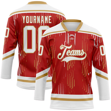 Custom Red White-Old Gold 3D Pattern Abstract Florida Inspired Line Hockey Lace Neck Jersey