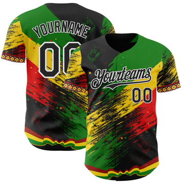 Custom Black Green Yellow Red-White 3D Pattern Design Black History Month Africa Tribal Authentic Baseball Jersey