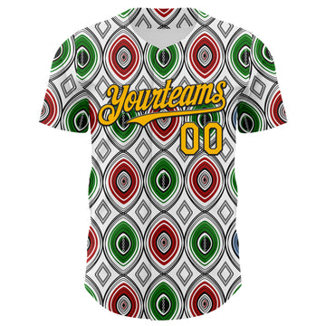 Custom White Gold Red Green-Black 3D Pattern Design Black History Month African Ethnicity Style Authentic Baseball Jersey