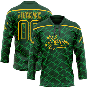Custom Green Yellow 3D Pattern Lightning Hockey Lace Neck Jersey