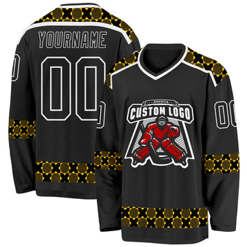 Custom Black Yellow-White 3D Pattern Plaid Hockey Jersey