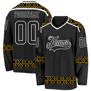 Custom Black Yellow-White 3D Pattern Plaid Hockey Jersey