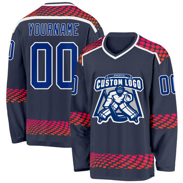 Custom Navy Royal Red-White 3D Pattern Round Hockey Jersey