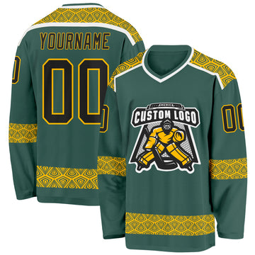 Custom Green Black Gold-White 3D Pattern Plaid Hockey Jersey