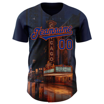 Custom Blue Royal-Orange Chicago Illinois The Theatre Landmark City Symbol Authentic Baseball Jersey