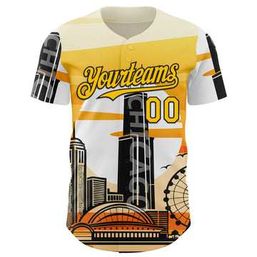 Custom Yellow Black-White Chicago Illinois Cityscape Landmark City Symbol Authentic Baseball Jersey