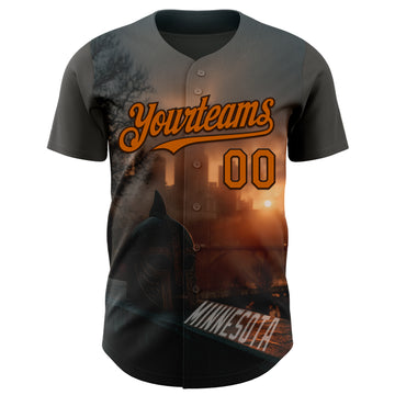 Custom Gray Texas Orange-Brown Minnesota Sunset Cityscape Vikings City Symbol Authentic Baseball Jersey