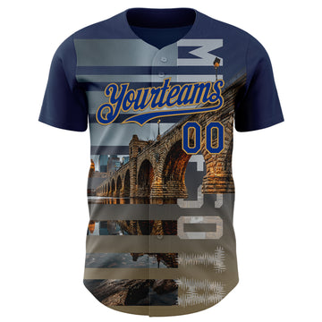 Custom Blue Royal Gray-Old Gold Minnesota Stone Bridge Landmark City Symbol Authentic Baseball Jersey