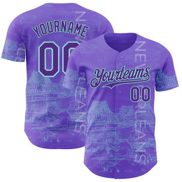 Custom Purple Ice Blue New Orleans Louisiana Mississippi River Bridge Cityscape City Symbol Authentic Baseball Jersey